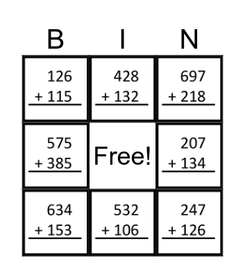 Addition Bingo! Bingo Card