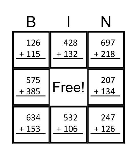 Addition Bingo! Bingo Card