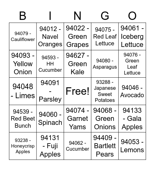 Organic Bingo Card