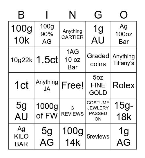 GOLDEN CASH EXCHANGE Bingo Card