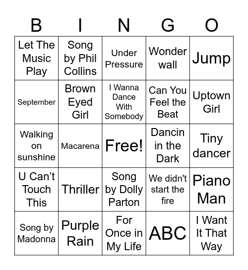 Music Bingo Card