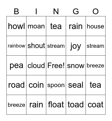 Digraphs & Dipthongs Bingo Card