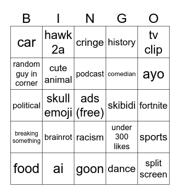 tiktok Bingo Card
