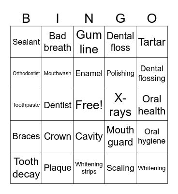DENTAL BINGO Card
