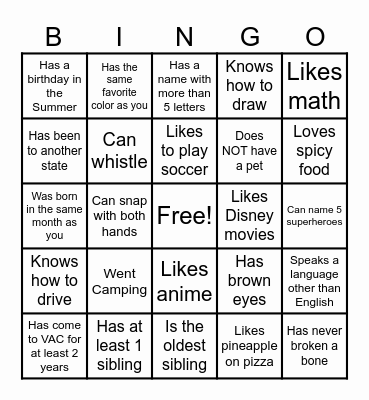 Find Someone Who Bingo Card