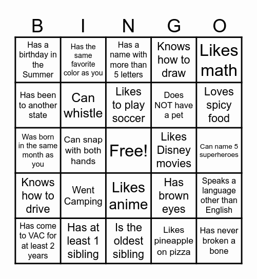 Find Someone Who Bingo Card