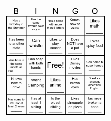 Find Someone Who... Bingo Card