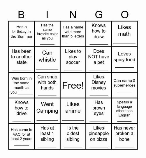 Find Someone Who... Bingo Card