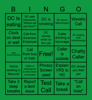 VRS Stuff Bingo Card