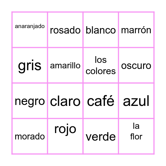 LOS COLORES Bingo Card
