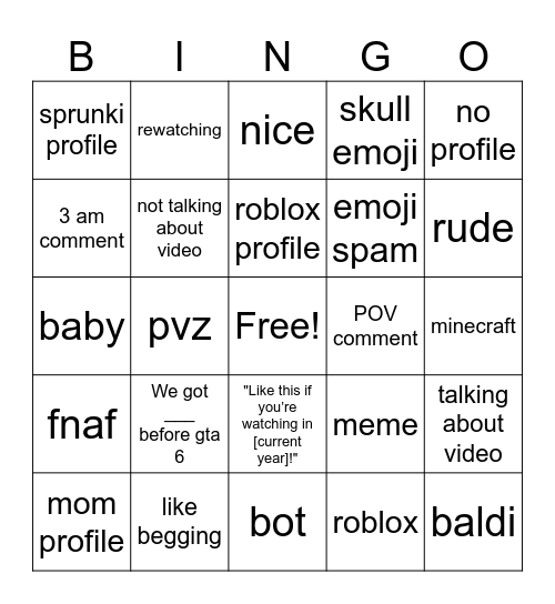 Untitled Bingo Card