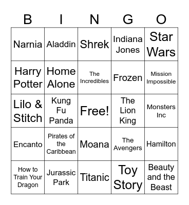 Movie Music Bingo Card