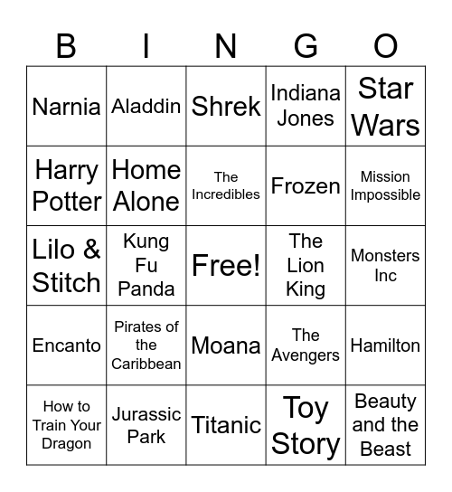 Movie Music Bingo Card