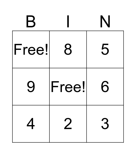 Number Bingo Card