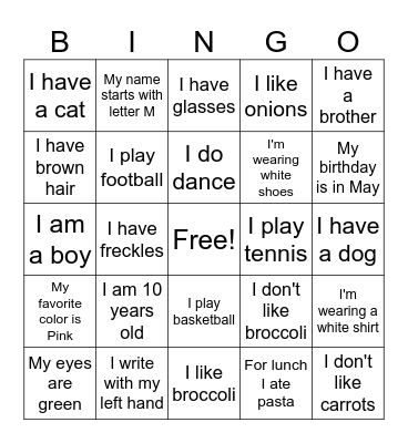 Get to Know Me Bingo Card