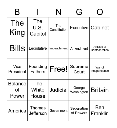 Social Studies Bingo Card