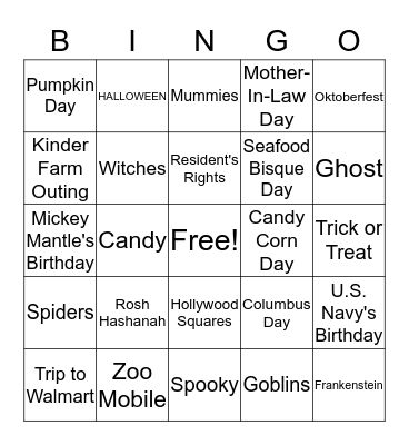 October Stuff Bingo Card