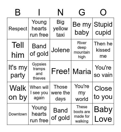 Female Favourites Bingo Card