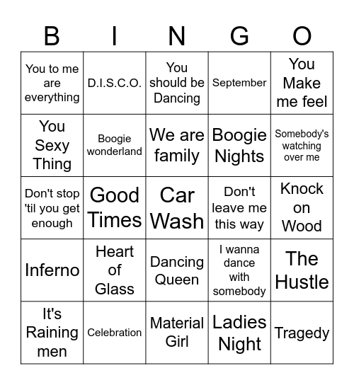 DISCO FEVER Bingo Card