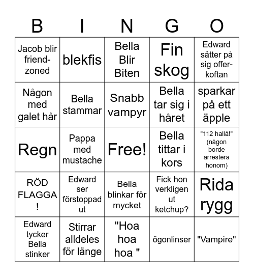 Twilight addition Bingo Card