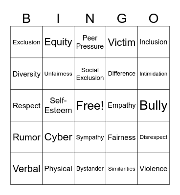 Bully Bingo Card