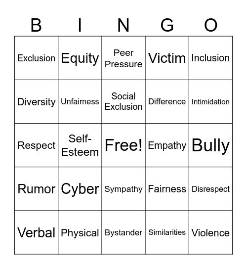 Bully Bingo Card