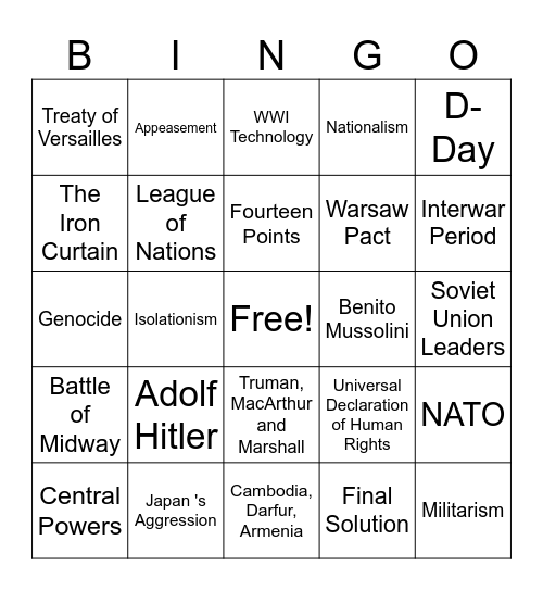 World History 2-Global Conflicts Bingo Card
