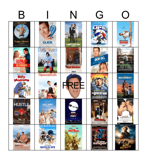 Adam Sandler Movie Bingo Card
