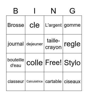 School bag Bingo Card