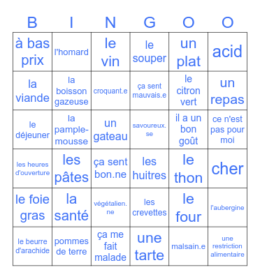 La bouffe #2 Bingo Card