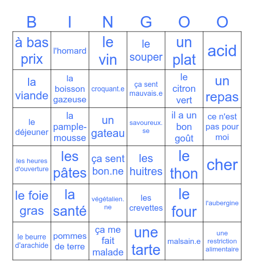 La bouffe #2 Bingo Card