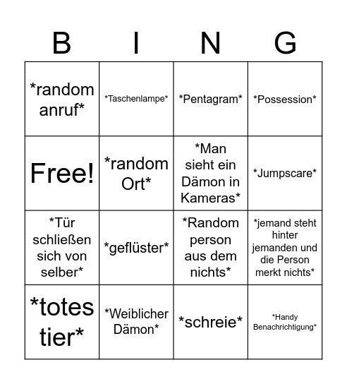 Horror Film bingo Card