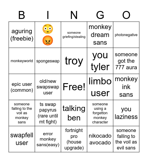 Monkey Sans Evil Survial Bingo Card