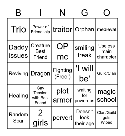 Shonen Bingo Card