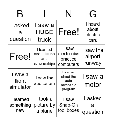 Horizon Center Visit Bingo Card