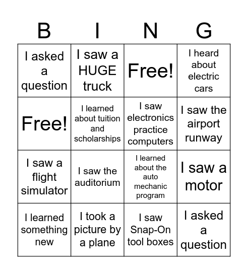 Horizon Center Visit Bingo Card