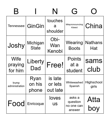 Econ110 George Young Bingo Card