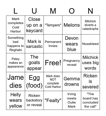 Severance Season 2 Finale Bingo Card