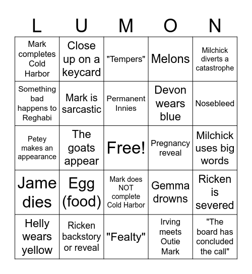 Severance Season 2 Finale Bingo Card