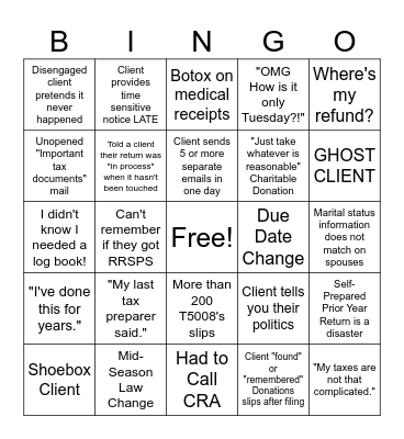 Tax Season Bingo Card