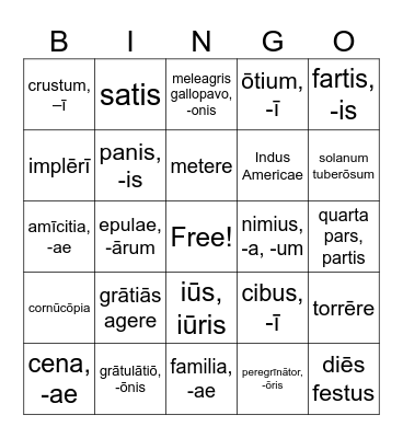 Thanksgiving Bingo Card