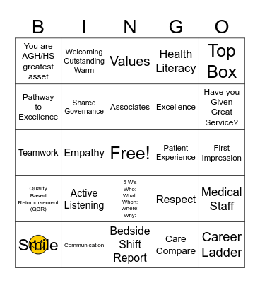 Patient Experience Week Bingo Card