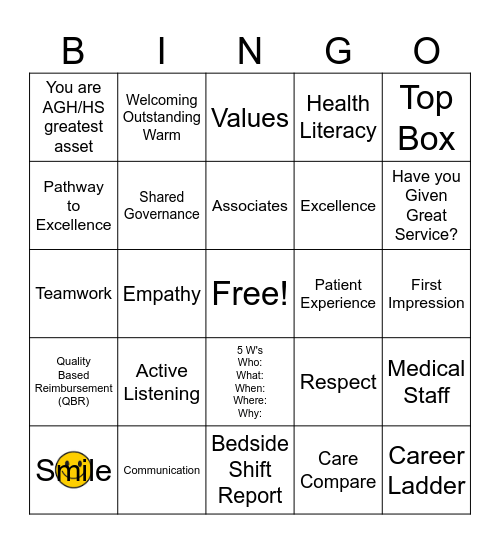 Patient Experience Week Bingo Card