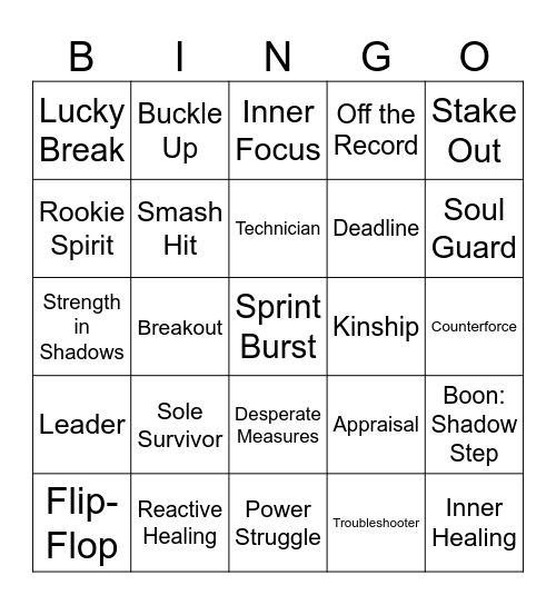 Chaos DBD Bingo Card