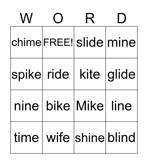 LONG I Bingo Card