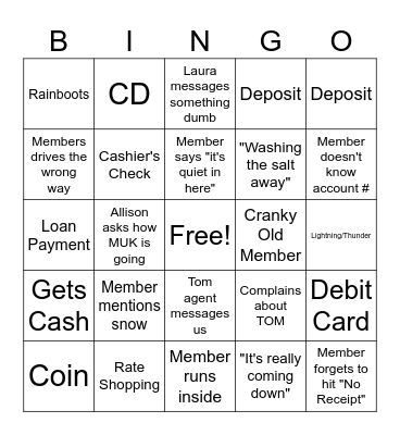 Rainy Day Bingo Card