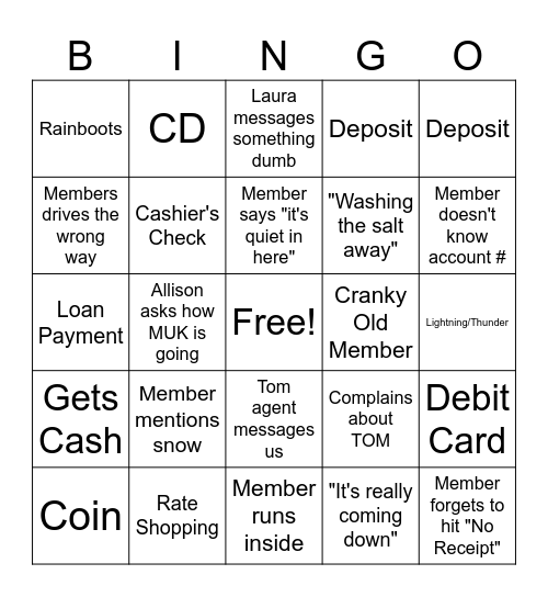 Rainy Day Bingo Card
