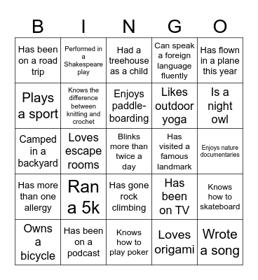 Find Someone Who... Bingo Card