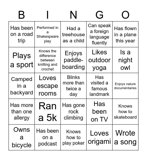 Find Someone Who... Bingo Card