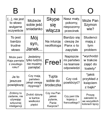 Gramatyka z dr Krawczyk Bingo Card